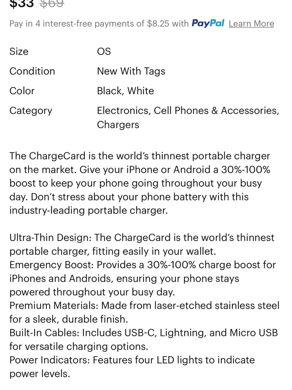 Aquavault Inc ChargeCard Wireless Magnetic Portable Charger NIB
